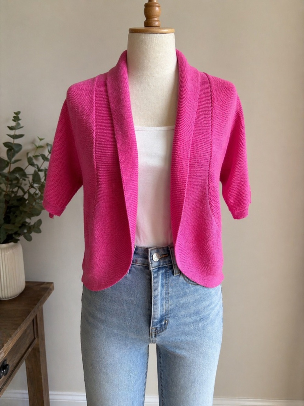 Lauren Ralph Lauren Pink Knit Cardigan Open Front Short Sleeve S